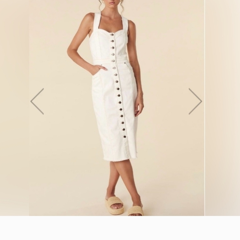 SPELL Eve White Button-Down Midi Dress Size small - Picture 3 of 7